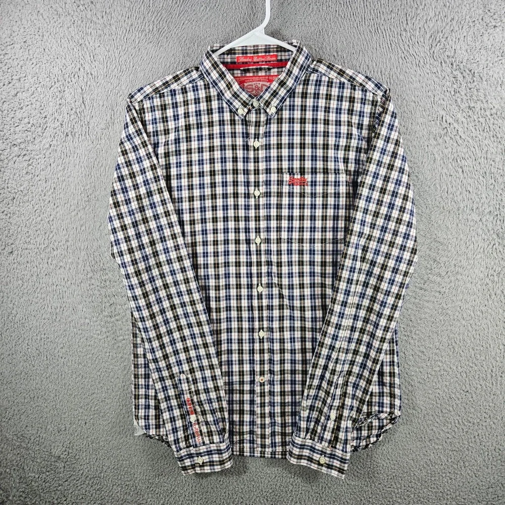 Superdry London Button Down Shirt Mens XL Plaid Long Sleeve Cotton‎